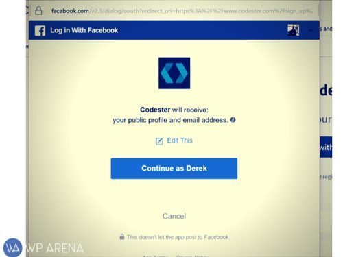 Codester Facebook Confirm