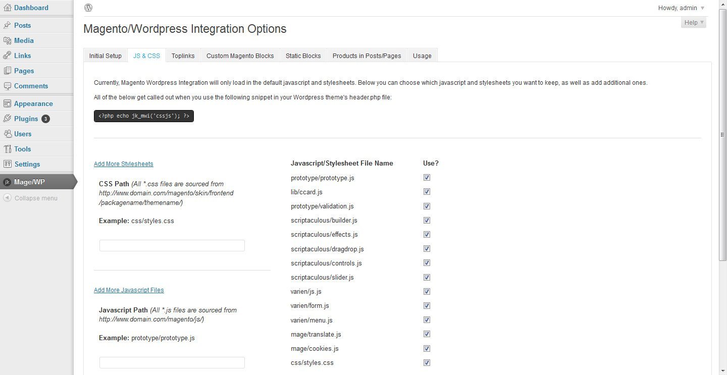 Magento WordPress Integration tab2