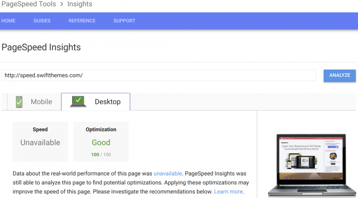 PageSpeed Google PageSpeed Tools desktop result