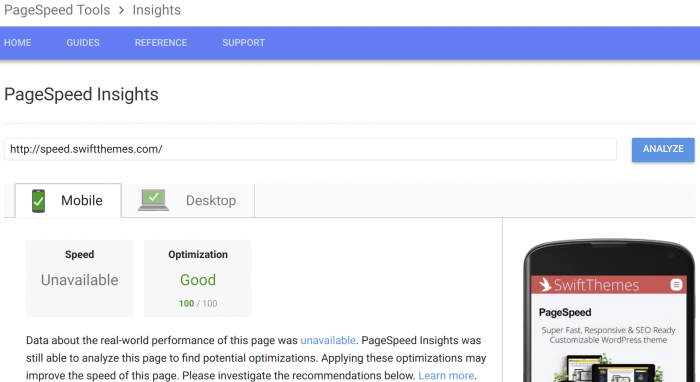 PageSpeed Google PageSpeed Tools mobile result