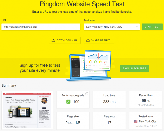 PageSpeed Pingdom speed test