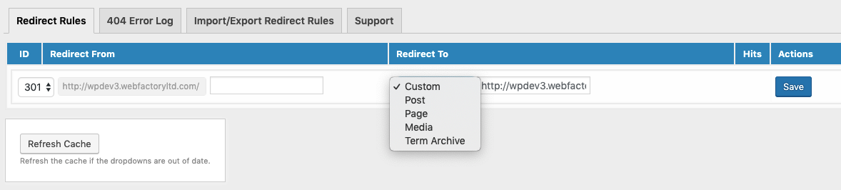 redirect rules in wp redirect