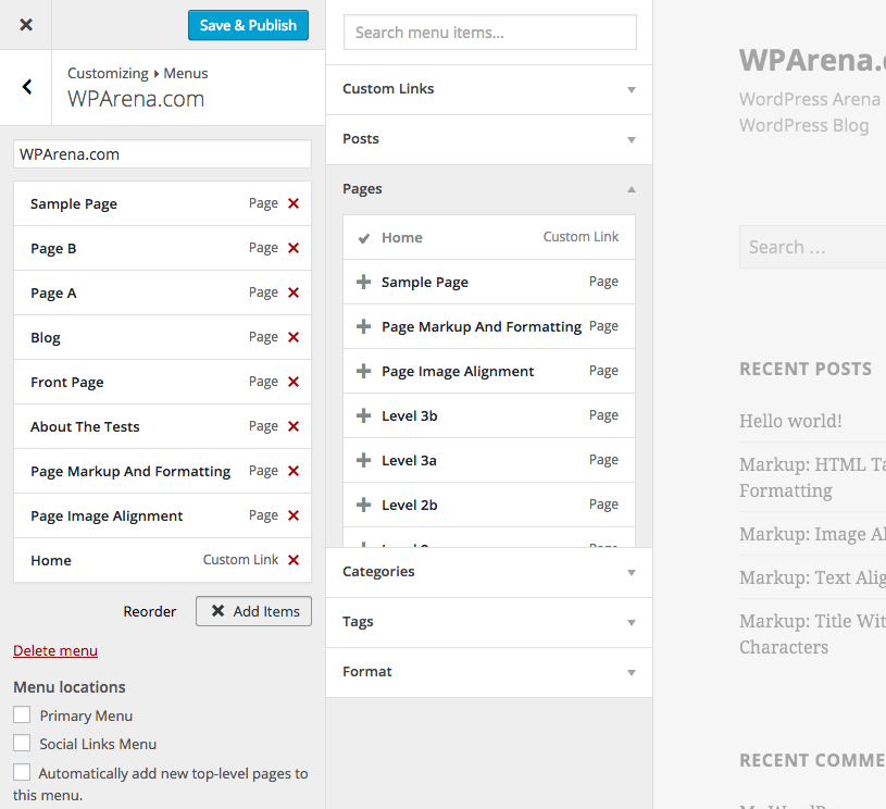 WordPress 4.3 - Create menu item in Customizer