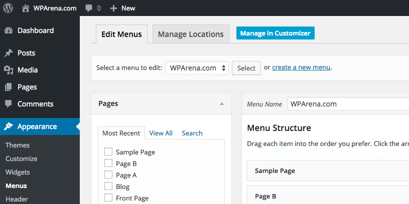 WordPress 4.3 - Menu Manage in Customizer